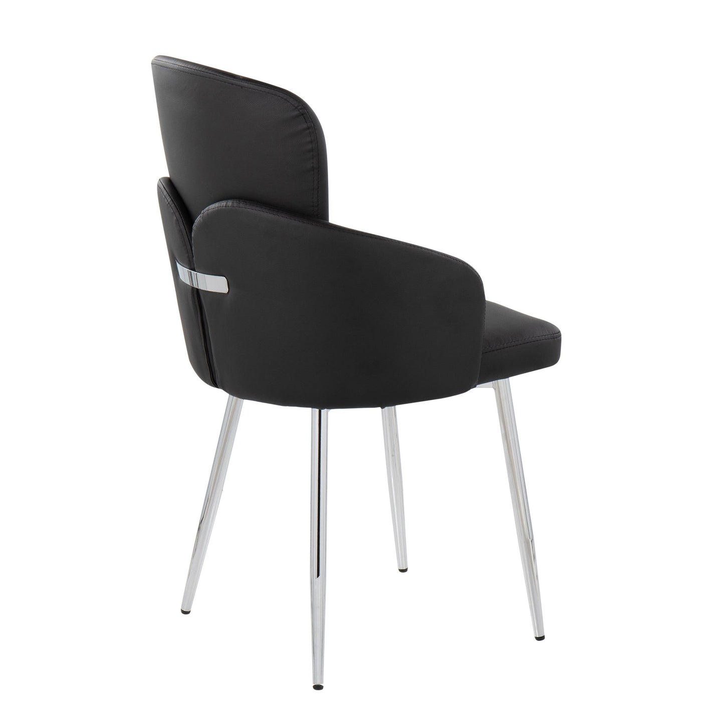 Dahlia Contemporary Dining Chair in Gold Metal and Black Faux Leather with Chrome Accent   - Set of 2