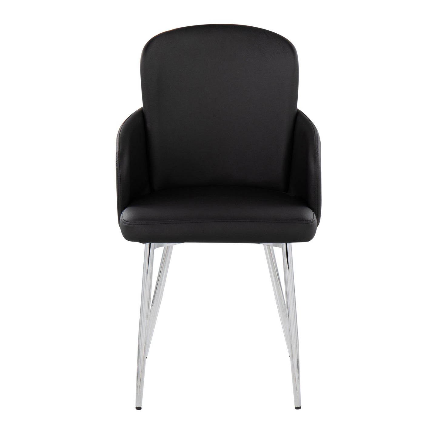 Dahlia Contemporary Dining Chair in Gold Metal and Black Faux Leather with Chrome Accent   - Set of 2