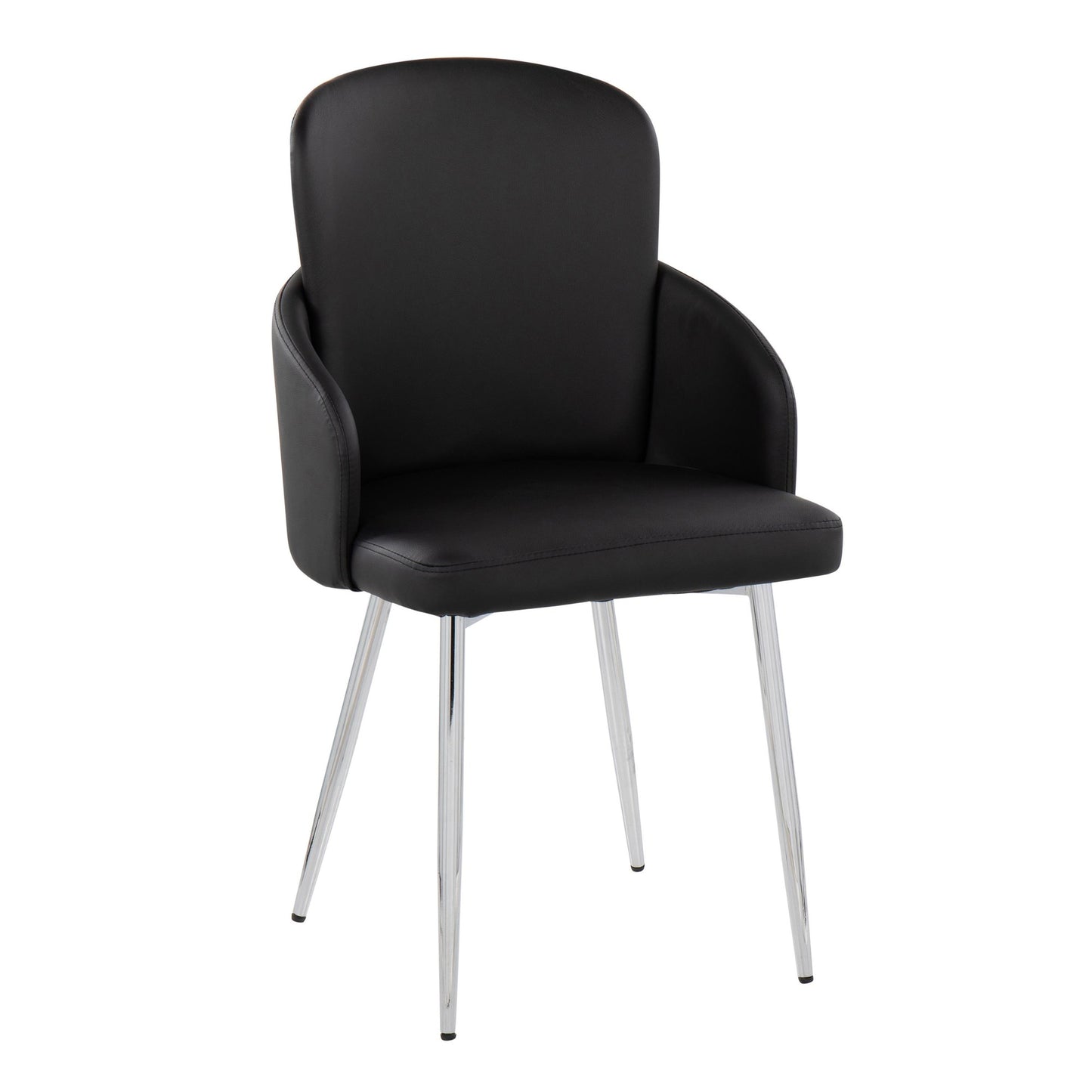 Dahlia Contemporary Dining Chair in Gold Metal and Black Faux Leather with Chrome Accent   - Set of 2