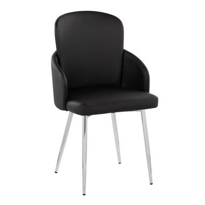 Dahlia Contemporary Dining Chair in Gold Metal and Black Faux Leather with Chrome Accent   - Set of 2