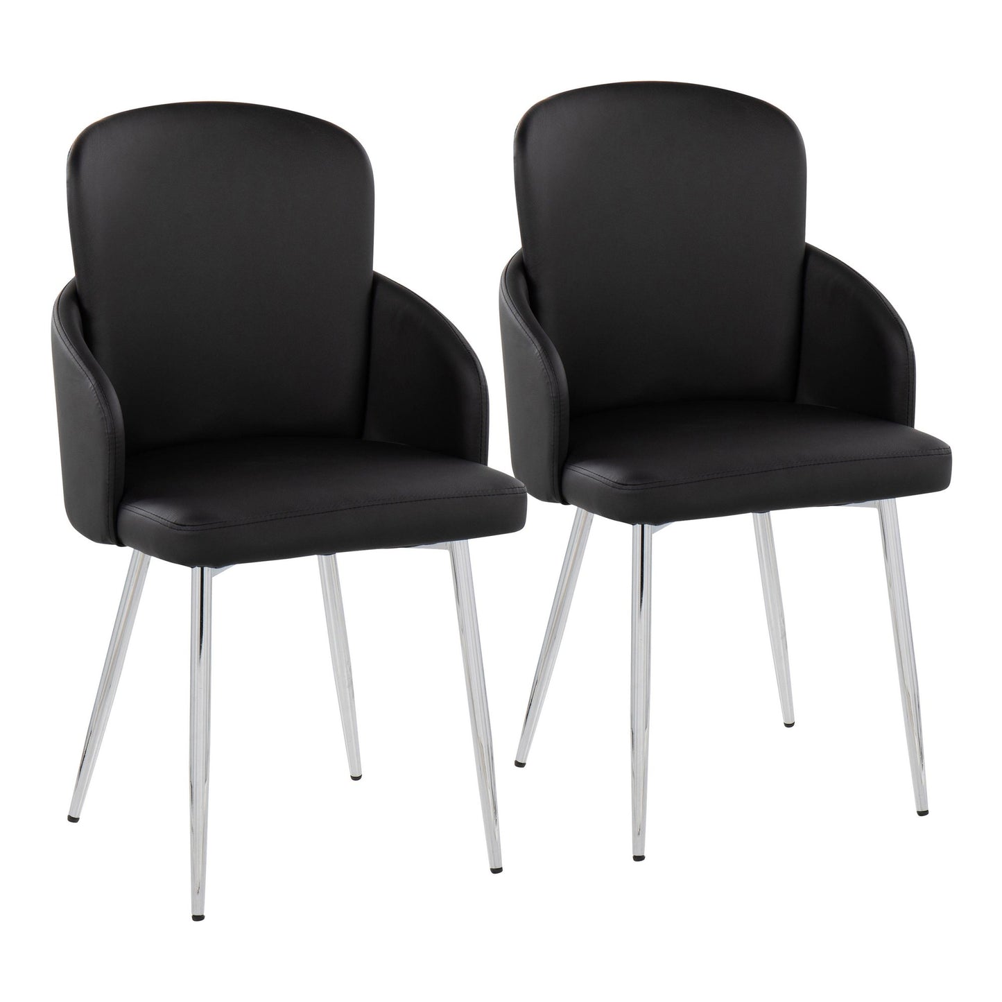 Dahlia Contemporary Dining Chair in Gold Metal and Black Faux Leather with Chrome Accent   - Set of 2