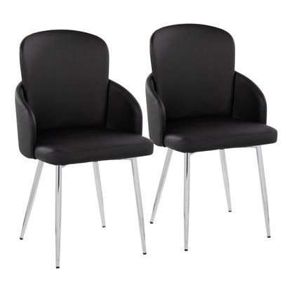 Dahlia Contemporary Dining Chair in Gold Metal and Black Faux Leather with Chrome Accent   - Set of 2