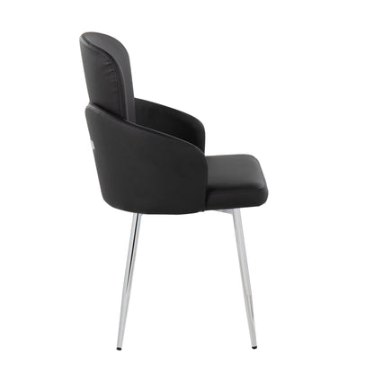 Dahlia Contemporary Dining Chair in Gold Metal and Black Faux Leather with Chrome Accent   - Set of 2