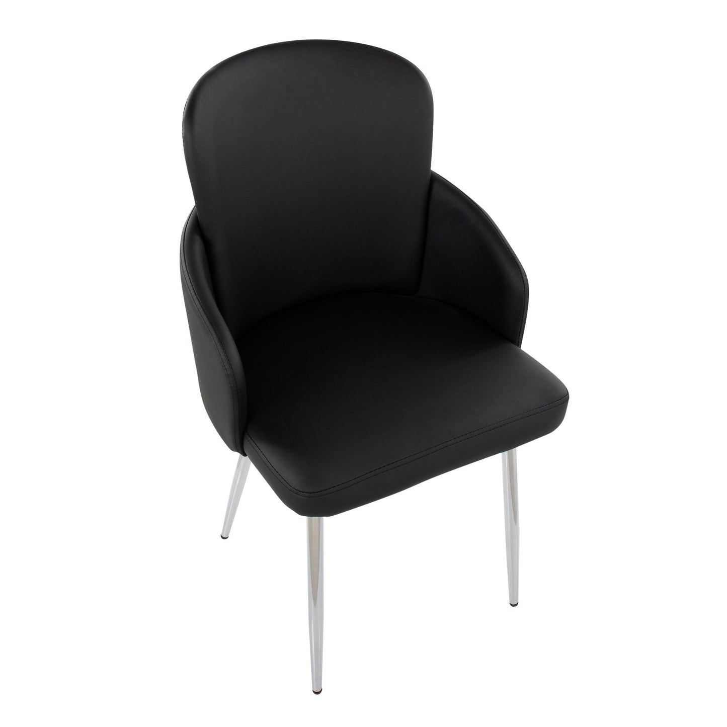 Dahlia Contemporary Dining Chair in Gold Metal and Black Faux Leather with Chrome Accent   - Set of 2