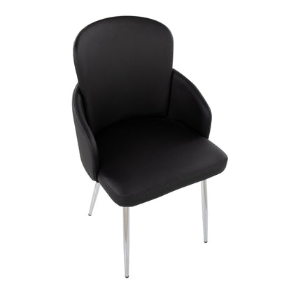 Dahlia Contemporary Dining Chair in Gold Metal and Black Faux Leather with Chrome Accent   - Set of 2