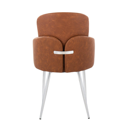 Dahlia Contemporary Dining Chair in Gold Metal and Black Faux Leather with Chrome Accent   - Set of 2