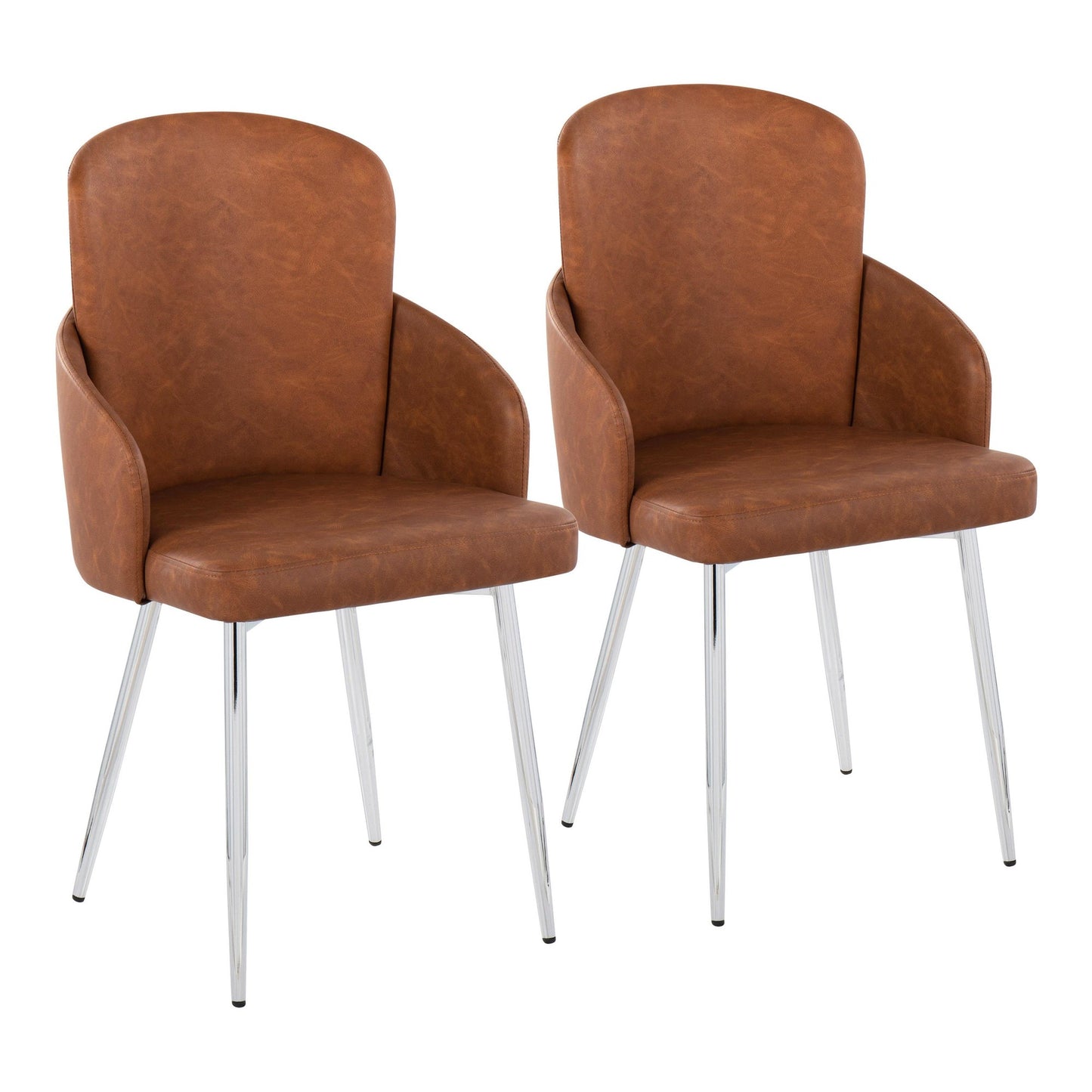 Dahlia Contemporary Dining Chair in Gold Metal and Black Faux Leather with Chrome Accent   - Set of 2