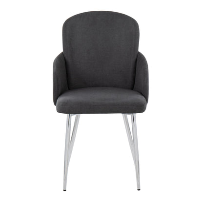 Dahlia Contemporary Dining Chair in Gold Metal and Black Faux Leather with Chrome Accent   - Set of 2