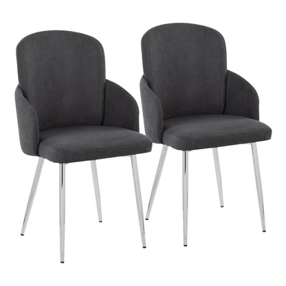Dahlia Contemporary Dining Chair in Gold Metal and Black Faux Leather with Chrome Accent   - Set of 2