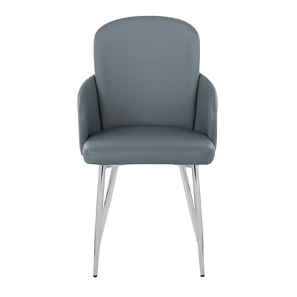 Dahlia Contemporary Dining Chair in Gold Metal and Black Faux Leather with Chrome Accent   - Set of 2