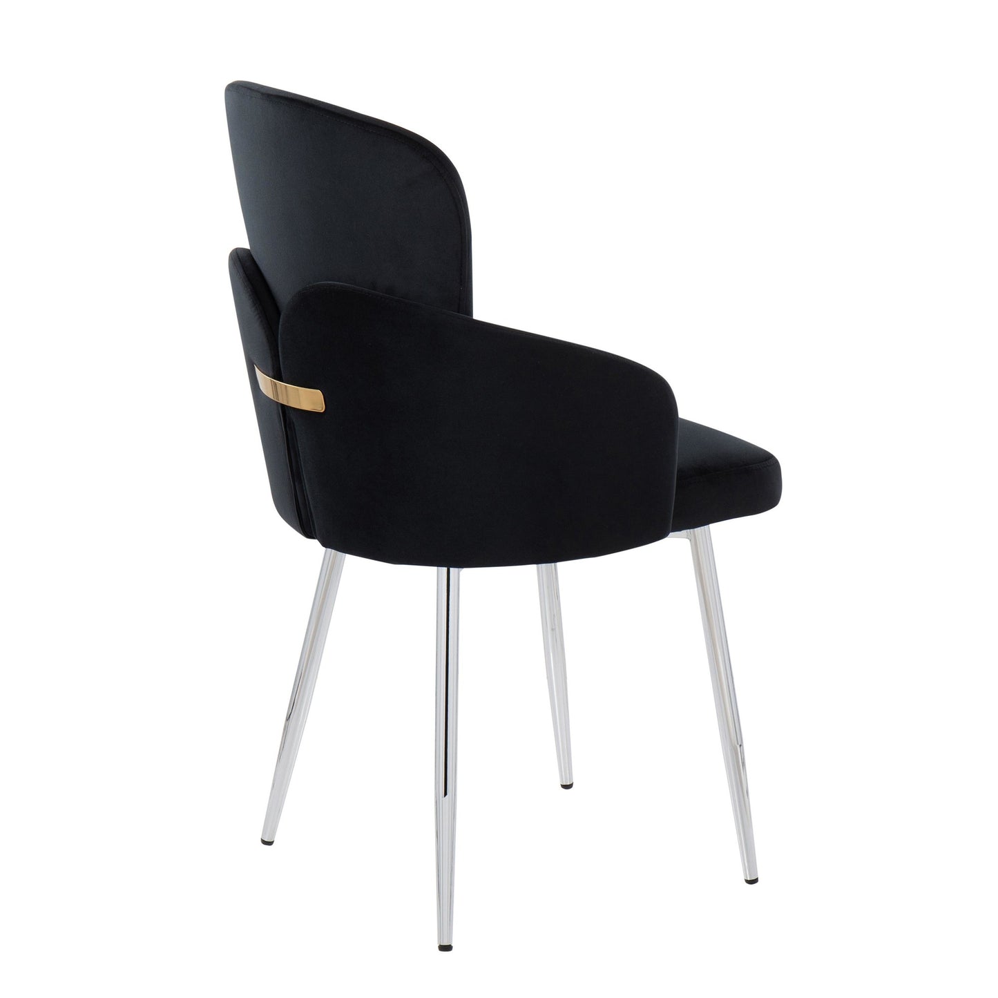 Dahlia Contemporary Dining Chair in Gold Metal and Black Faux Leather with Chrome Accent   - Set of 2