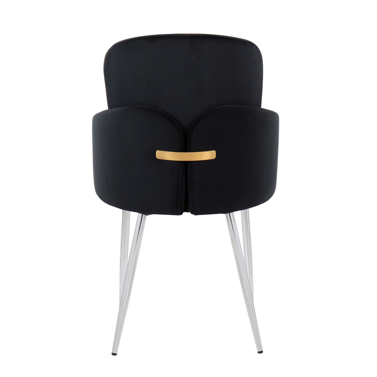 Dahlia Contemporary Dining Chair in Gold Metal and Black Faux Leather with Chrome Accent   - Set of 2