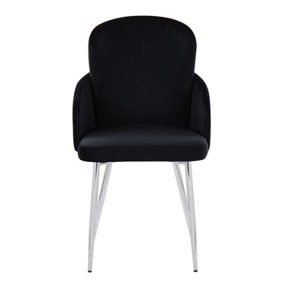 Dahlia Contemporary Dining Chair in Gold Metal and Black Faux Leather with Chrome Accent   - Set of 2