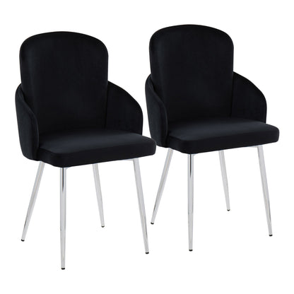 Dahlia Contemporary Dining Chair in Gold Metal and Black Faux Leather with Chrome Accent   - Set of 2