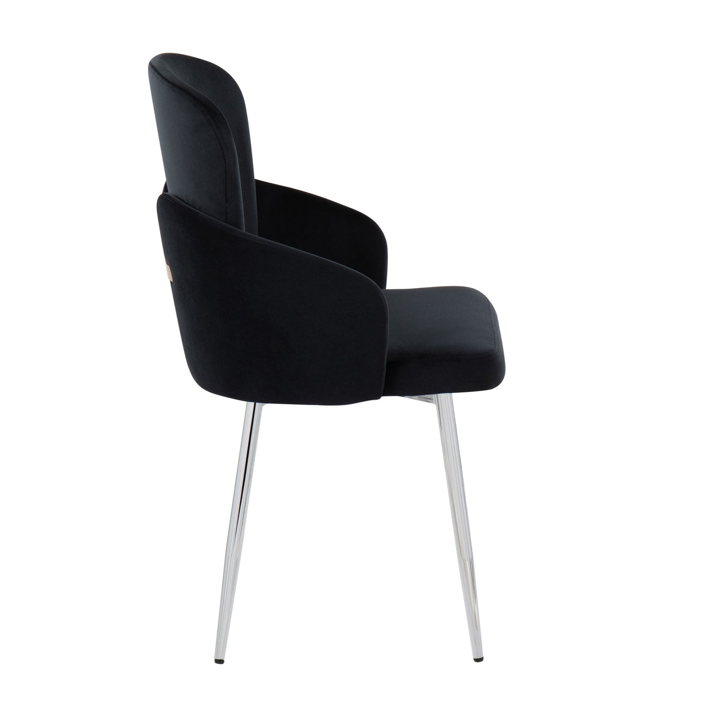 Dahlia Contemporary Dining Chair in Gold Metal and Black Faux Leather with Chrome Accent   - Set of 2