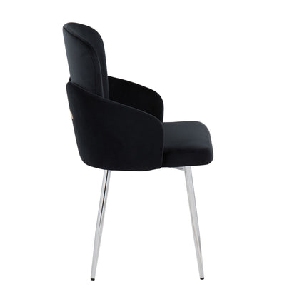 Dahlia Contemporary Dining Chair in Gold Metal and Black Faux Leather with Chrome Accent   - Set of 2