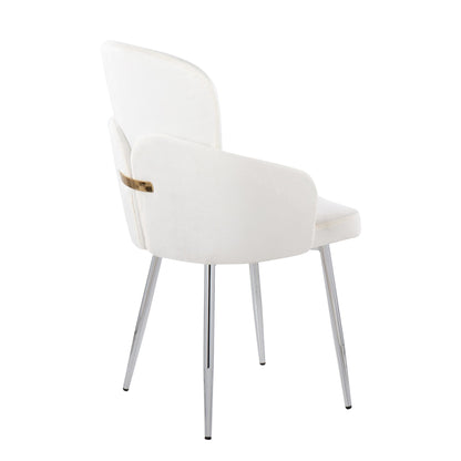 Dahlia Contemporary Dining Chair in Gold Metal and Black Faux Leather with Chrome Accent   - Set of 2