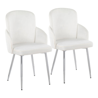 Dahlia Contemporary Dining Chair in Gold Metal and Black Faux Leather with Chrome Accent   - Set of 2