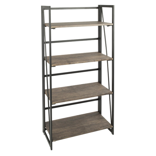 Dakota Industrial Bookcase in Black Metal and Wood