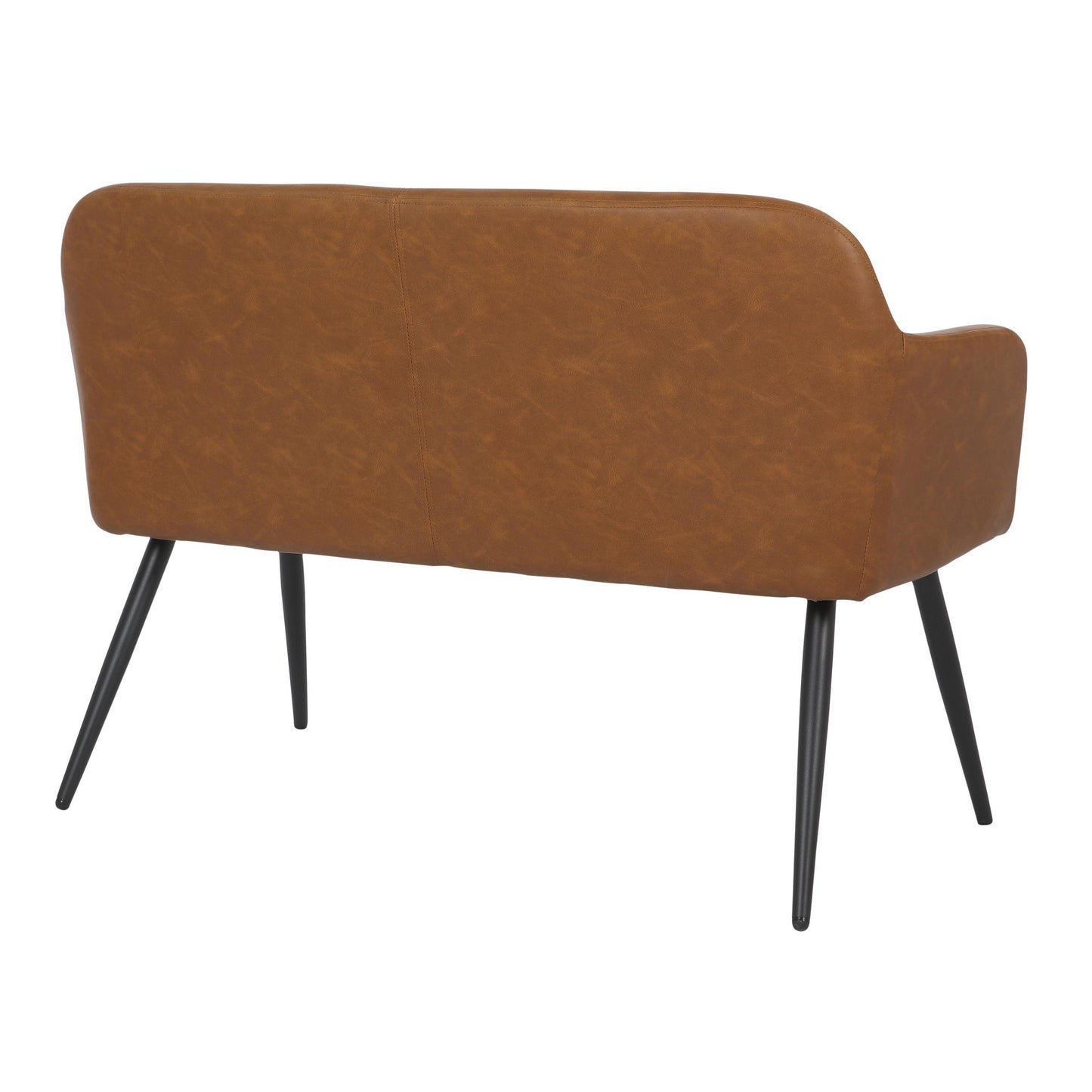 Daniella Industrial High Back Bench in Black Steel and Camel Faux Leather