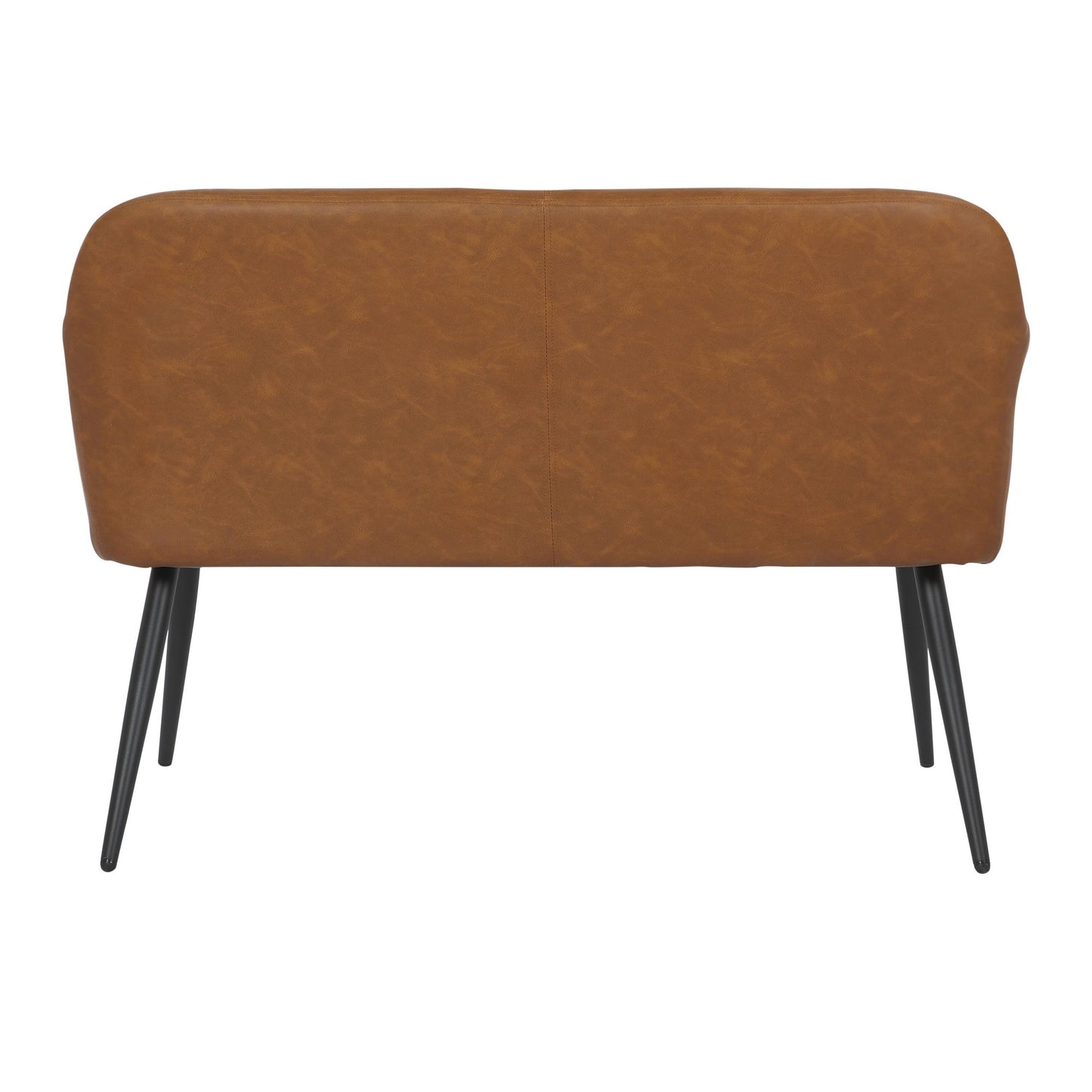 Daniella Industrial High Back Bench in Black Steel and Camel Faux Leather