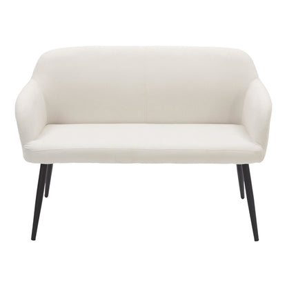 Daniella Contemporary High Back Bench in Black Metal and Cream Fabric by LumiSource.