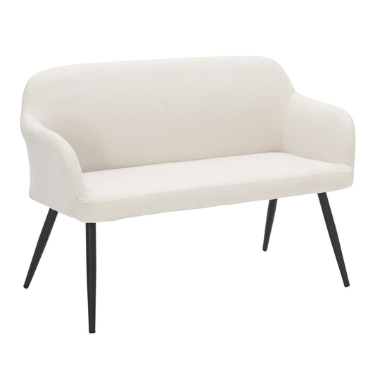 Daniella Contemporary High Back Bench in Black Metal and Cream Fabric by LumiSource.