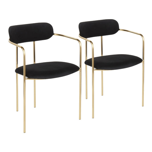 Demi Contemporary Chair in Gold Metal and Black Velvet by LumiSource - Set of 2