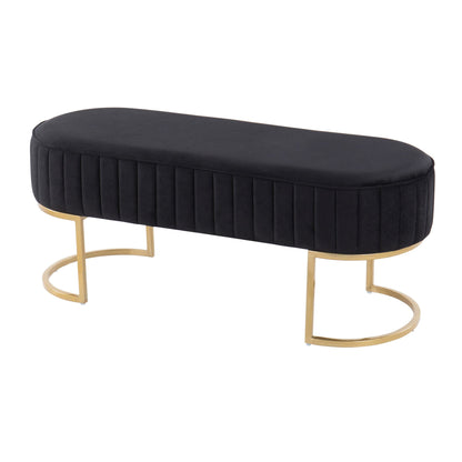 Demi Glam Pleated Bench in Gold Steel and Cream Velvet