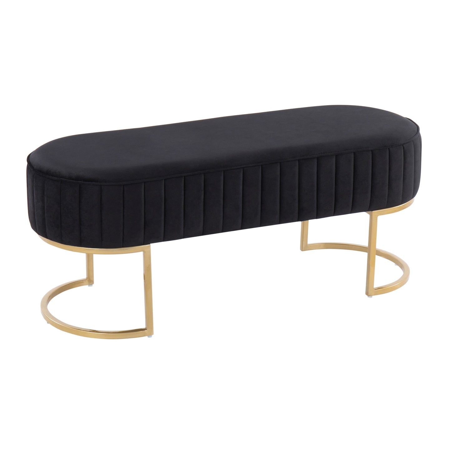 Demi Glam Pleated Bench in Gold Steel and Cream Velvet
