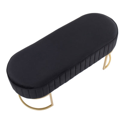 Demi Glam Pleated Bench in Gold Steel and Cream Velvet