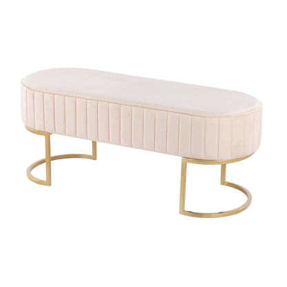 Demi Glam Pleated Bench in Gold Steel and Cream Velvet