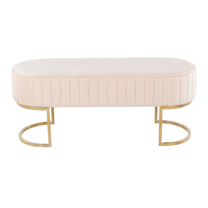Demi Glam Pleated Bench in Gold Steel and Cream Velvet