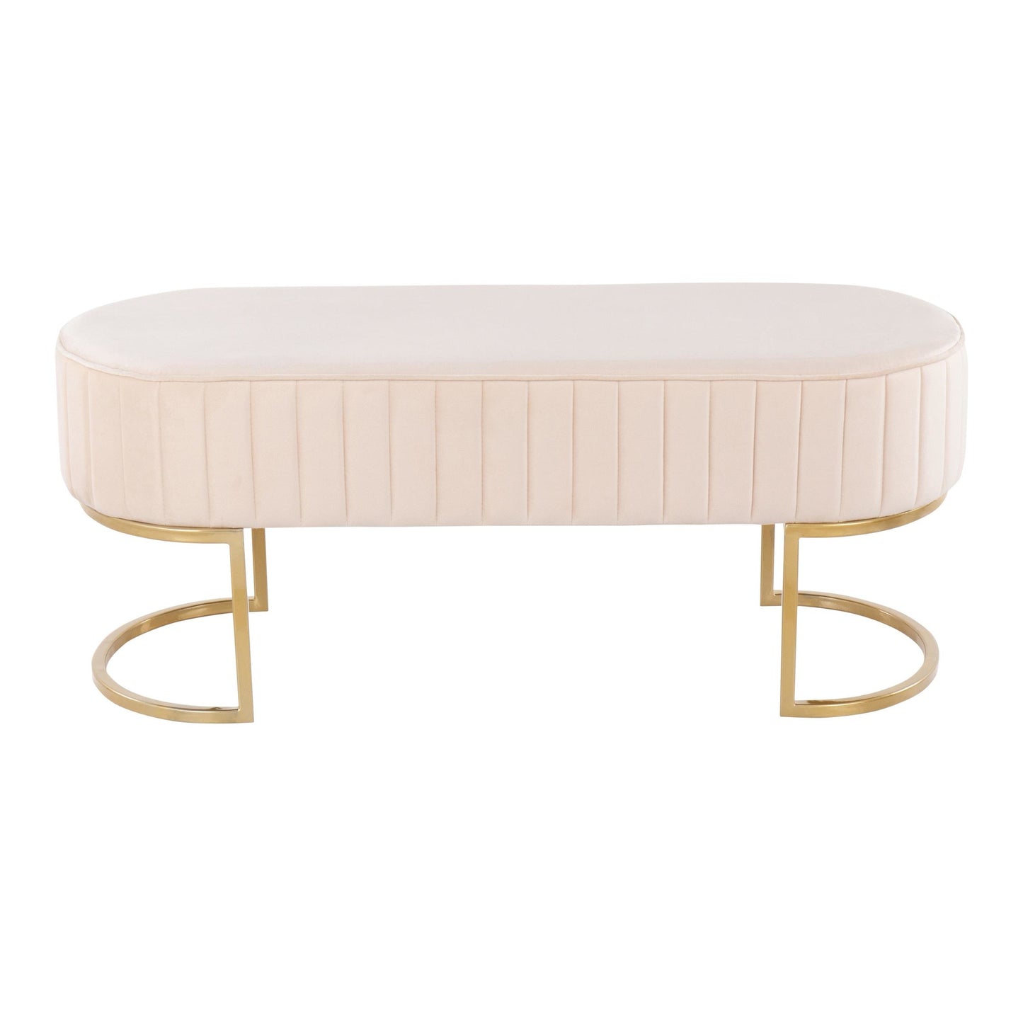 Demi Glam Pleated Bench in Gold Steel and Cream Velvet