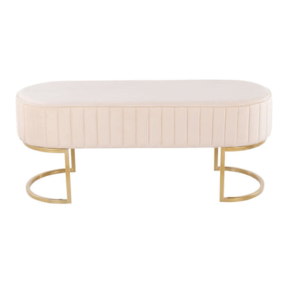 Demi Glam Pleated Bench in Gold Steel and Cream Velvet