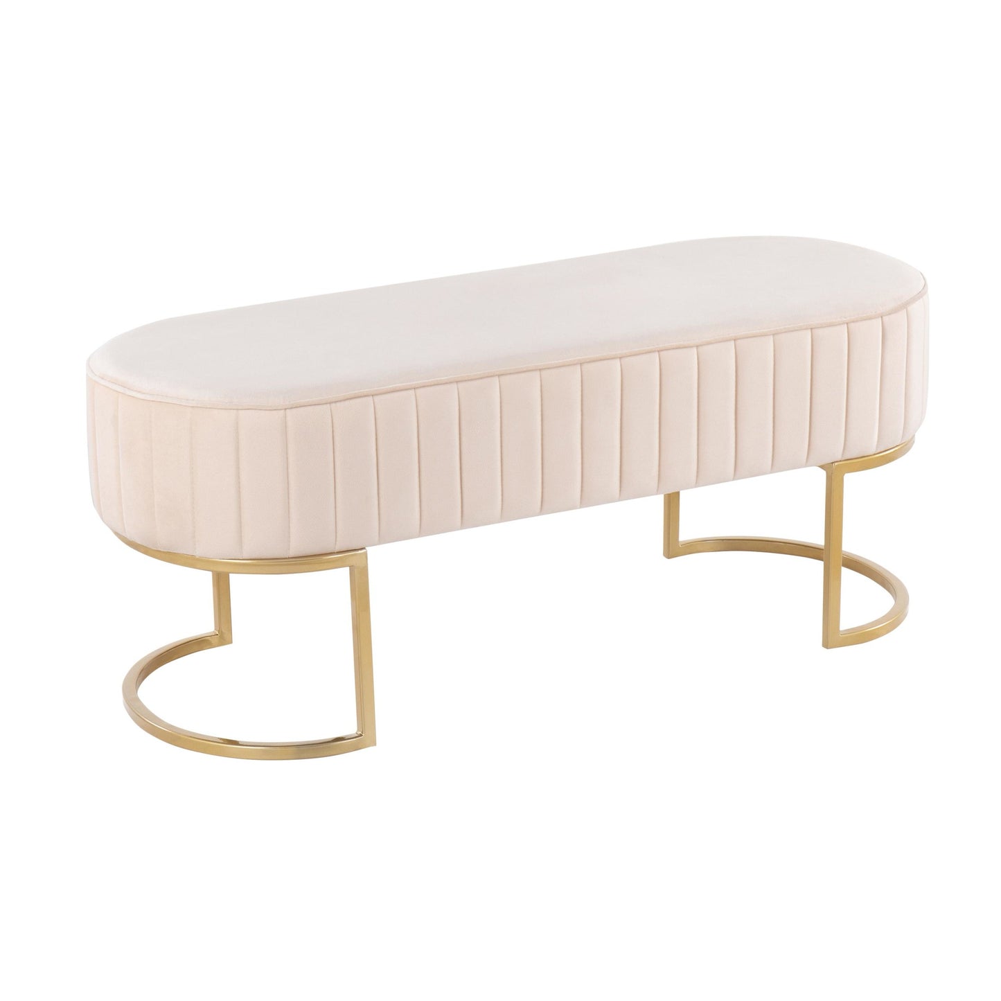 Demi Glam Pleated Bench in Gold Steel and Cream Velvet