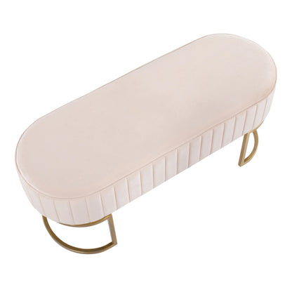 Demi Glam Pleated Bench in Gold Steel and Cream Velvet