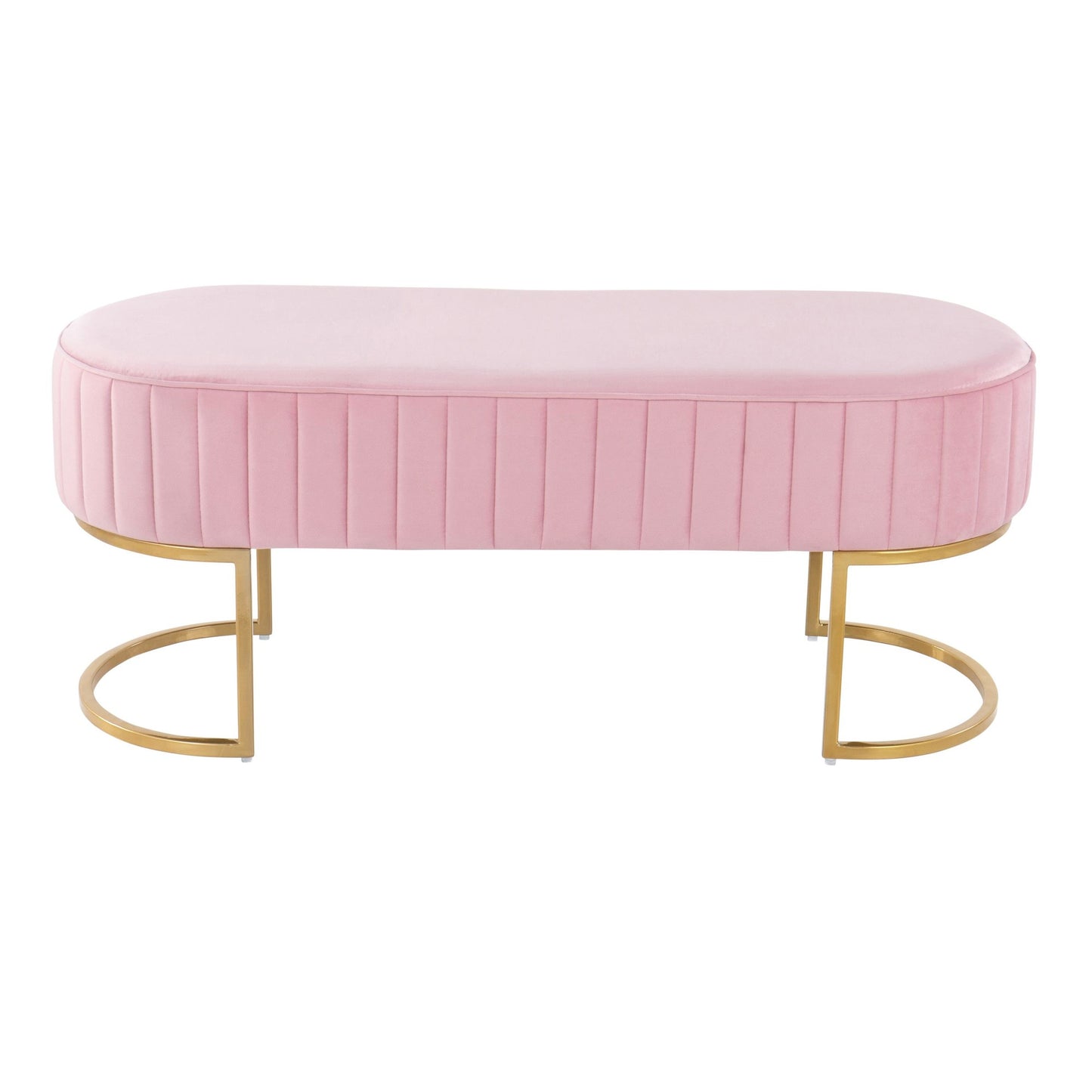 Demi Glam Pleated Bench in Gold Steel and Cream Velvet