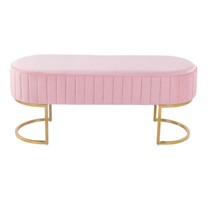 Demi Glam Pleated Bench in Gold Steel and Cream Velvet