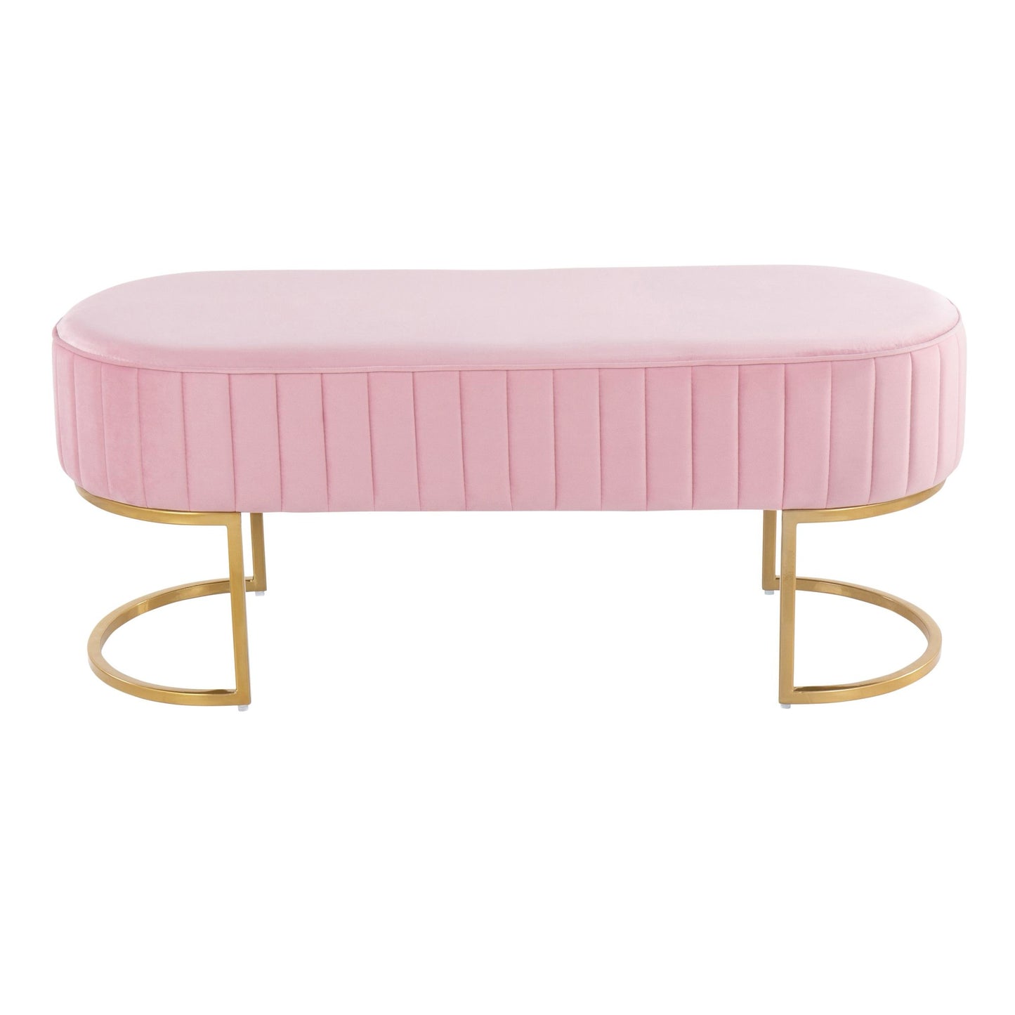 Demi Glam Pleated Bench in Gold Steel and Cream Velvet