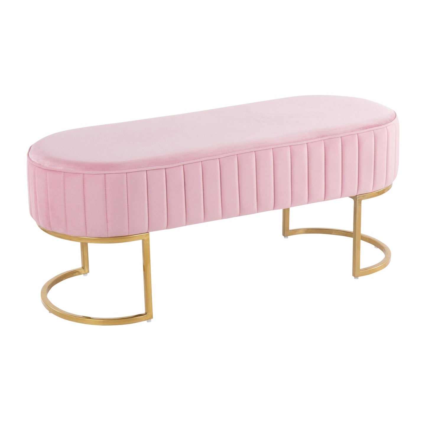 Demi Glam Pleated Bench in Gold Steel and Cream Velvet