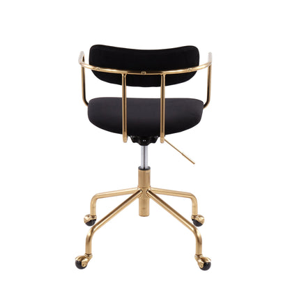 Demi Contemporary Office Chair in Gold Metal and Black Velvet