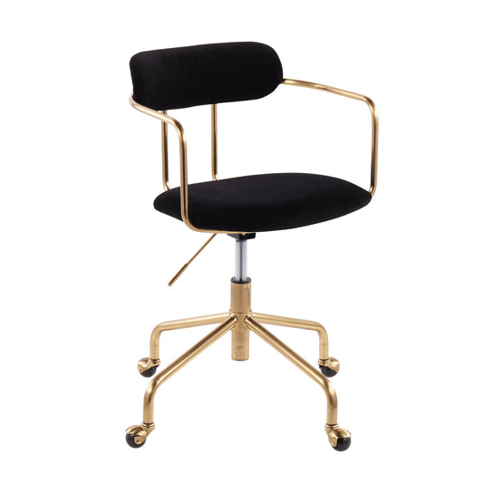 Demi Contemporary Office Chair in Gold Metal and Black Velvet