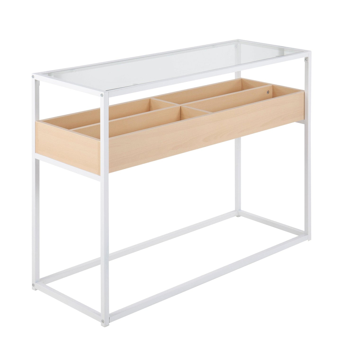 Display Contemporary Console Table in Black Metal, Walnut Wood, and Clear Glass