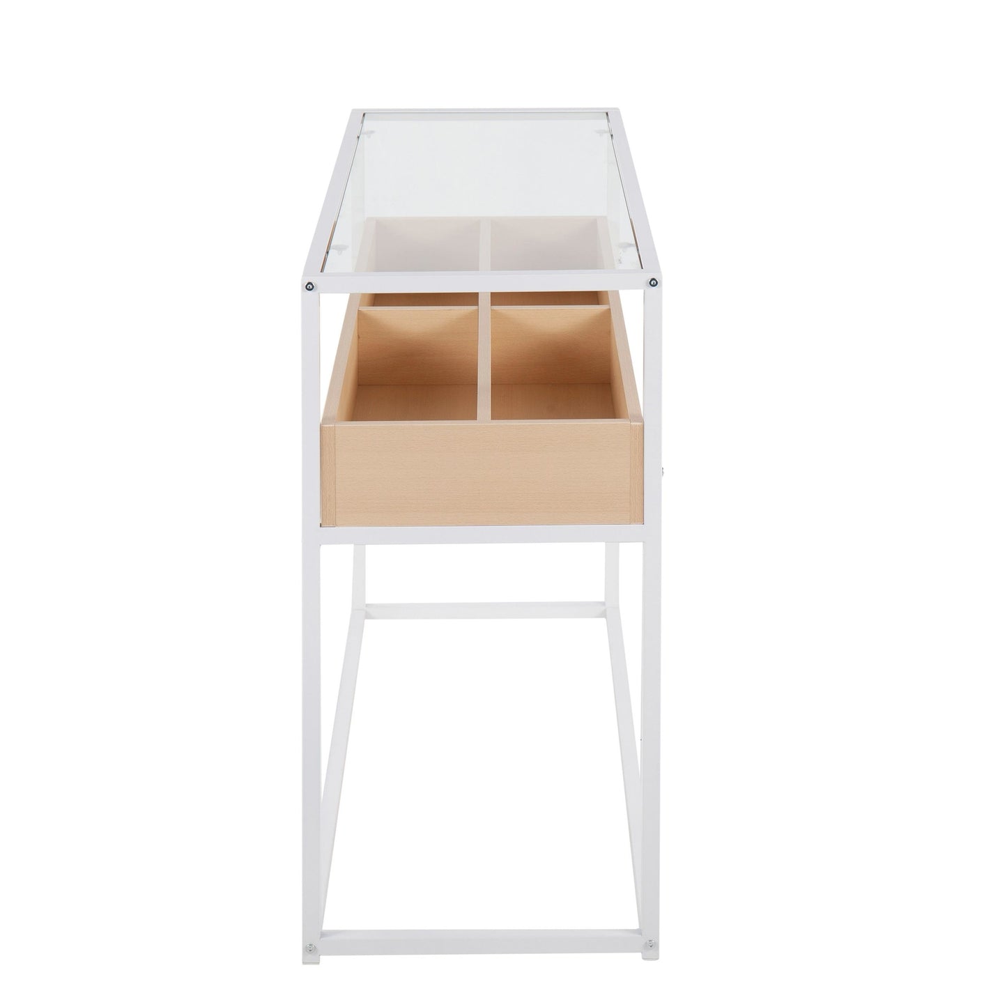 Display Contemporary Console Table in Black Metal, Walnut Wood, and Clear Glass