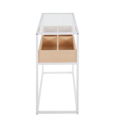 Display Contemporary Console Table in Black Metal, Walnut Wood, and Clear Glass