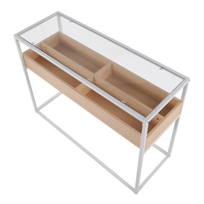 Display Contemporary Console Table in Black Metal, Walnut Wood, and Clear Glass
