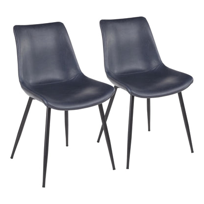 Durango Industrial Dining Chair in Black with Vintage Blue Faux Leather by LumiSource - Set of 2