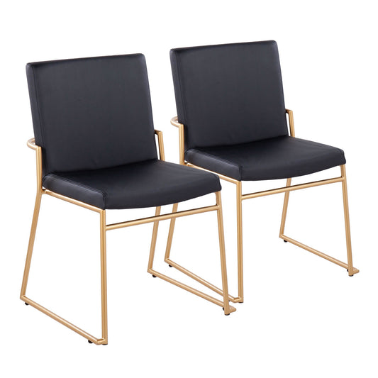 Dutchess Contemporary Dining Chair in Gold Steel and Black Faux Leather by LumiSource - Set of 2