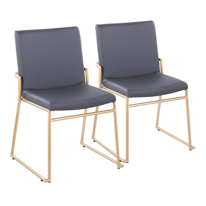 Dutchess Contemporary Dining Chair in Gold Steel and Black Faux Leather by LumiSource - Set of 2